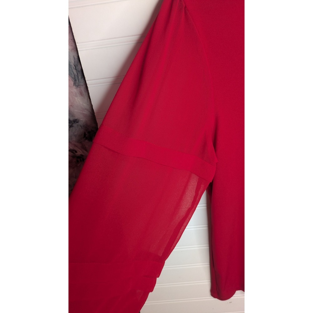 Calvin Klein Women's Long Sleeve Top Medium Mesh Sleeves Solid Red Lightweight - Picture 6 of 8